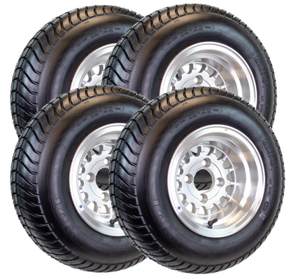 4-Pack eCustomrim 205/65-10 Trailer Golf Cart ATV Tire 10X7 Gloss Silver Rim A8