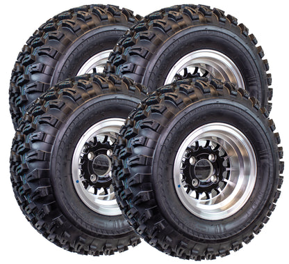 4-Pk 22X11.00-10 Golf Cart ATV Offroad Tire 10X7 Gloss Black Rim A9 All Terrain