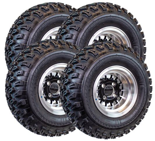 4-Pk 22X11.00-10 Golf Cart ATV Offroad Tire 10X7 Gloss Black Rim A9 All Terrain
