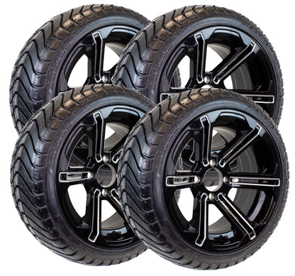 4-Pack eCustomrim 215/35-12 Trailer Golf Cart ATV Tire 12X7 Gloss Black Rim B3