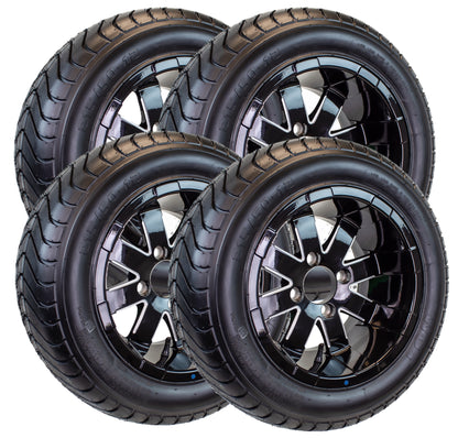 4-Pack eCustomrim 215/50-12 Trailer Golf Cart ATV Tire 12X7 Gloss Black Rim B8