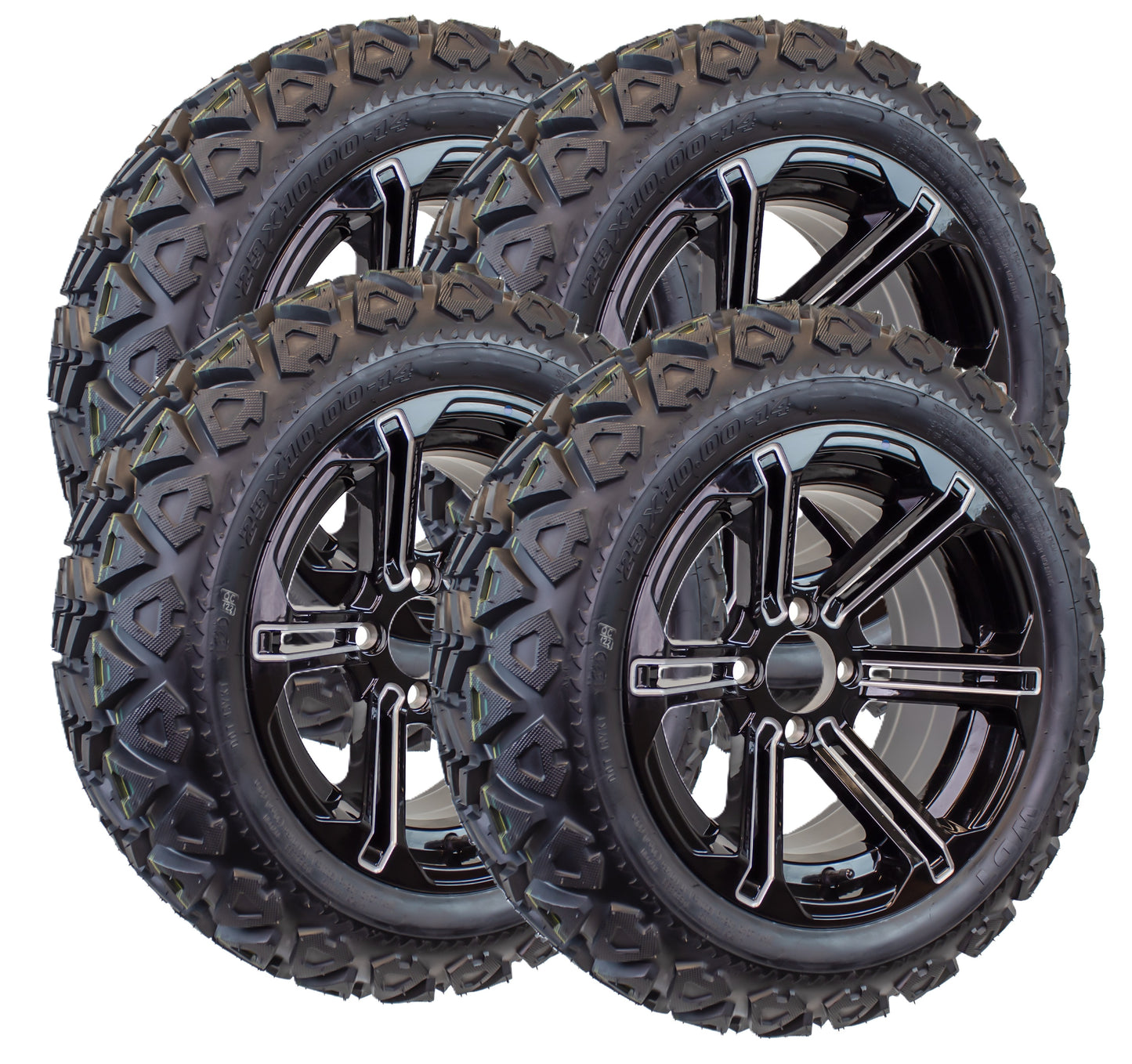 4-Pack eCustomrim 23x10.00-14 Golf Cart ATV Tire 14X7 Black Rim B6 Mud and Turf