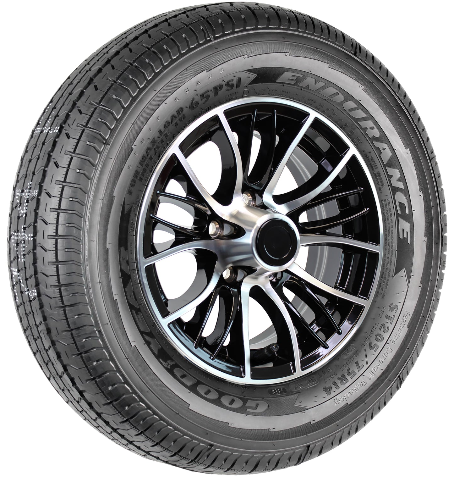 eCustomrim Aluminum Rim Goodyear Trailer Tire 205/75R14 14 5 Lug Evolution Black