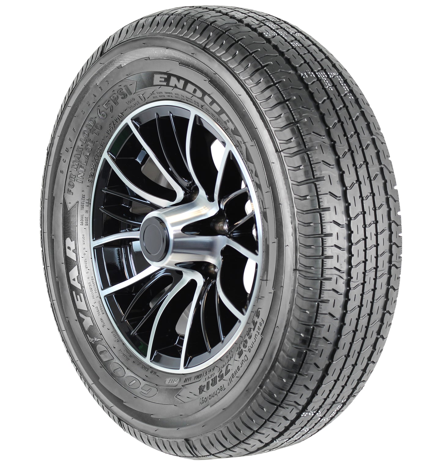 eCustomrim Aluminum Rim Goodyear Trailer Tire 205/75R14 14 5 Lug Evolution Black