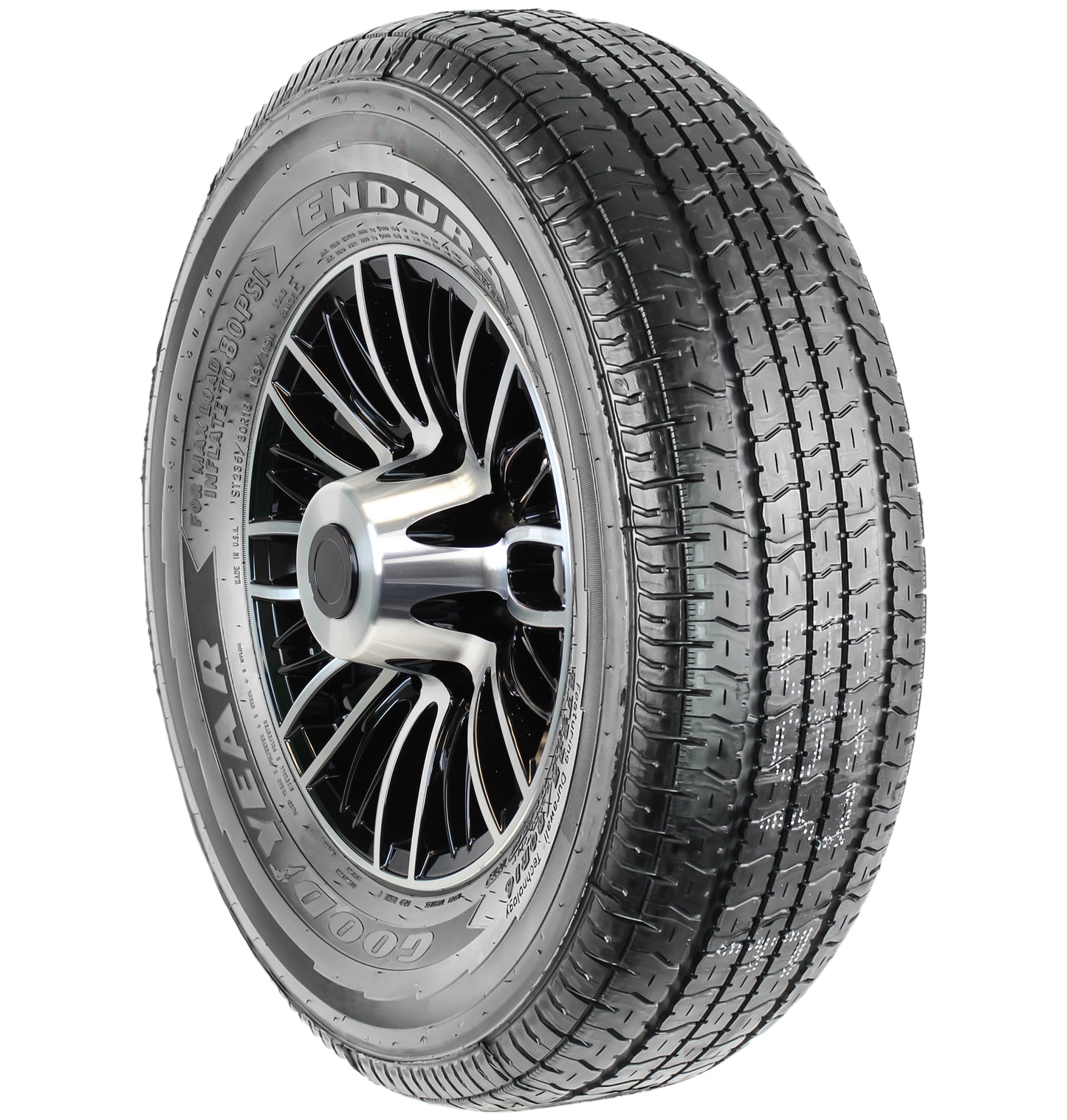eCustomrim Aluminum Rim Goodyear Trailer Tire 235/80R16 16 8 Lug Evolution Black