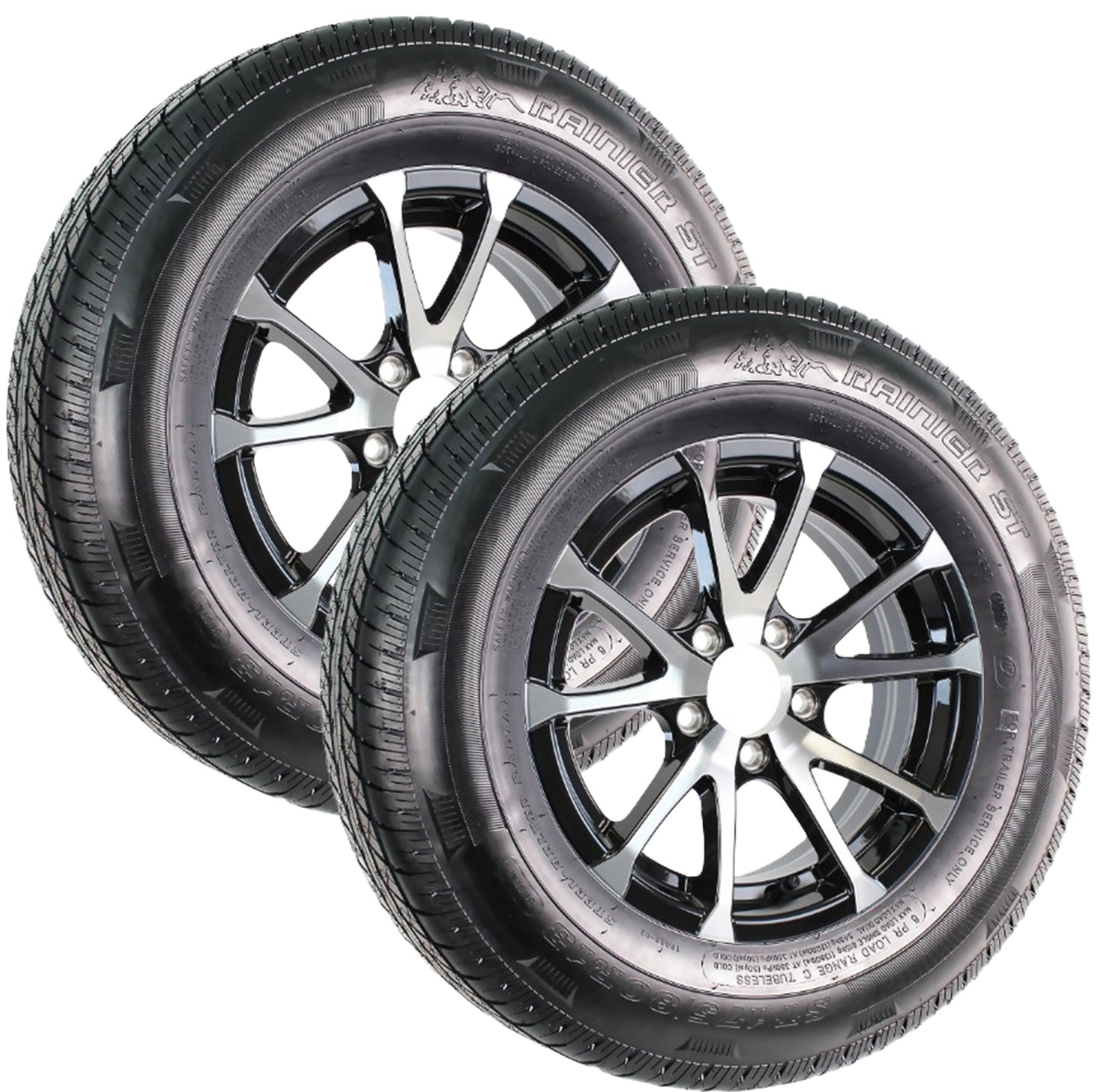 2-Pack Radial Trailer Tire ST175/80R13 LRC 13 Inch 5 Lug T07 Black Aluminum