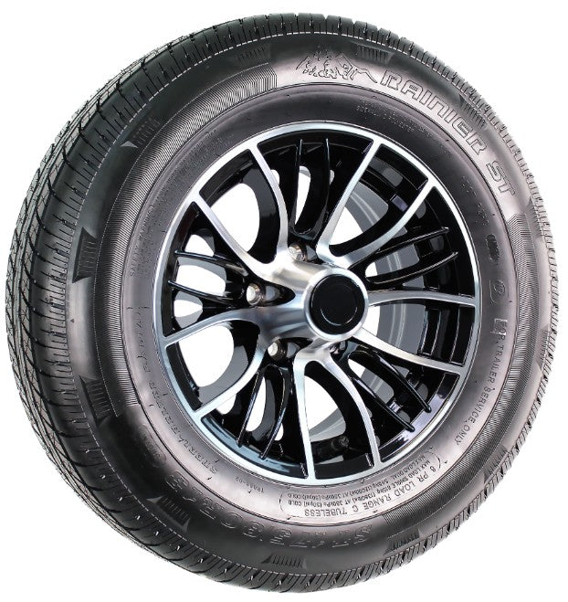 eCustomrim Trailer Tire ST175/80R13 LRC 13X5 5 Lug Evolution Black Aluminum Rim