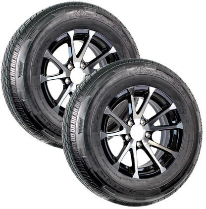 2-Pack Radial Trailer Tire ST205/75R14 Load D 14 In 5 Lug T07 Black Aluminum Rim