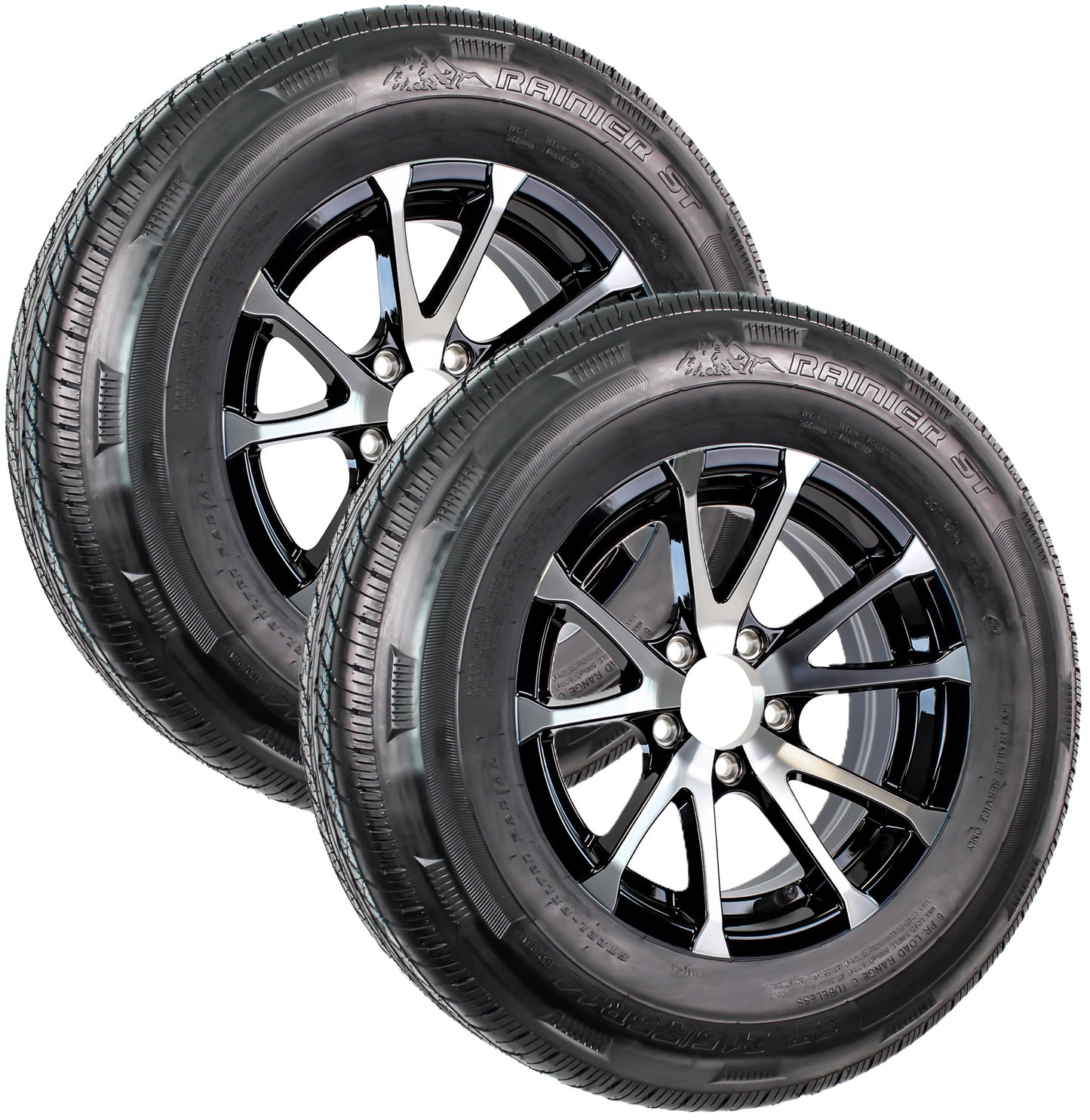 2-Pack Radial Trailer Tire Rim Assembly ST215/75R14 Load C 5 Lug Black Aluminum