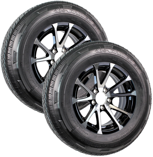 2-Pack Radial Trailer Tire Rim Assembly ST215/75R14 Load C 5 Lug Black Aluminum