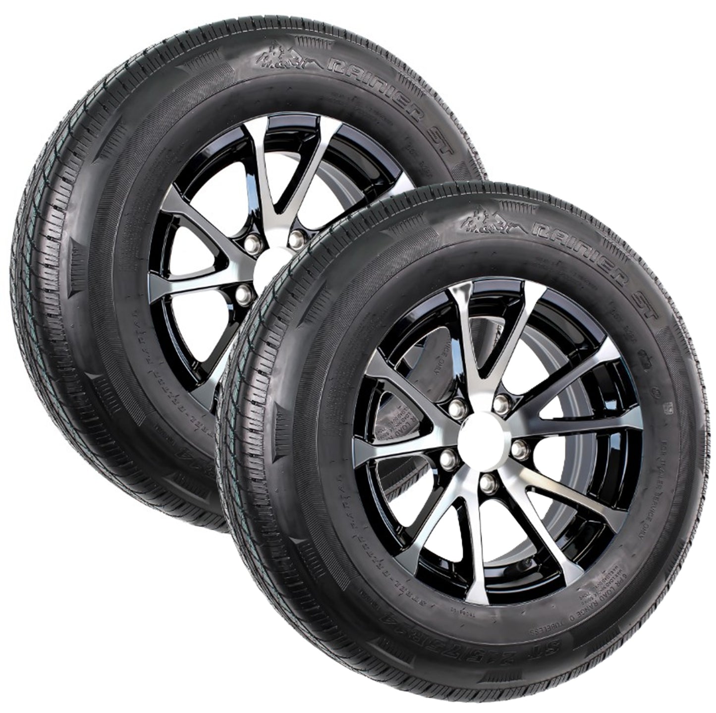 2-Pack Radial Trailer Tire Rim ST215/75R14 14 In 5 Lug T07 Black Aluminum Wheel
