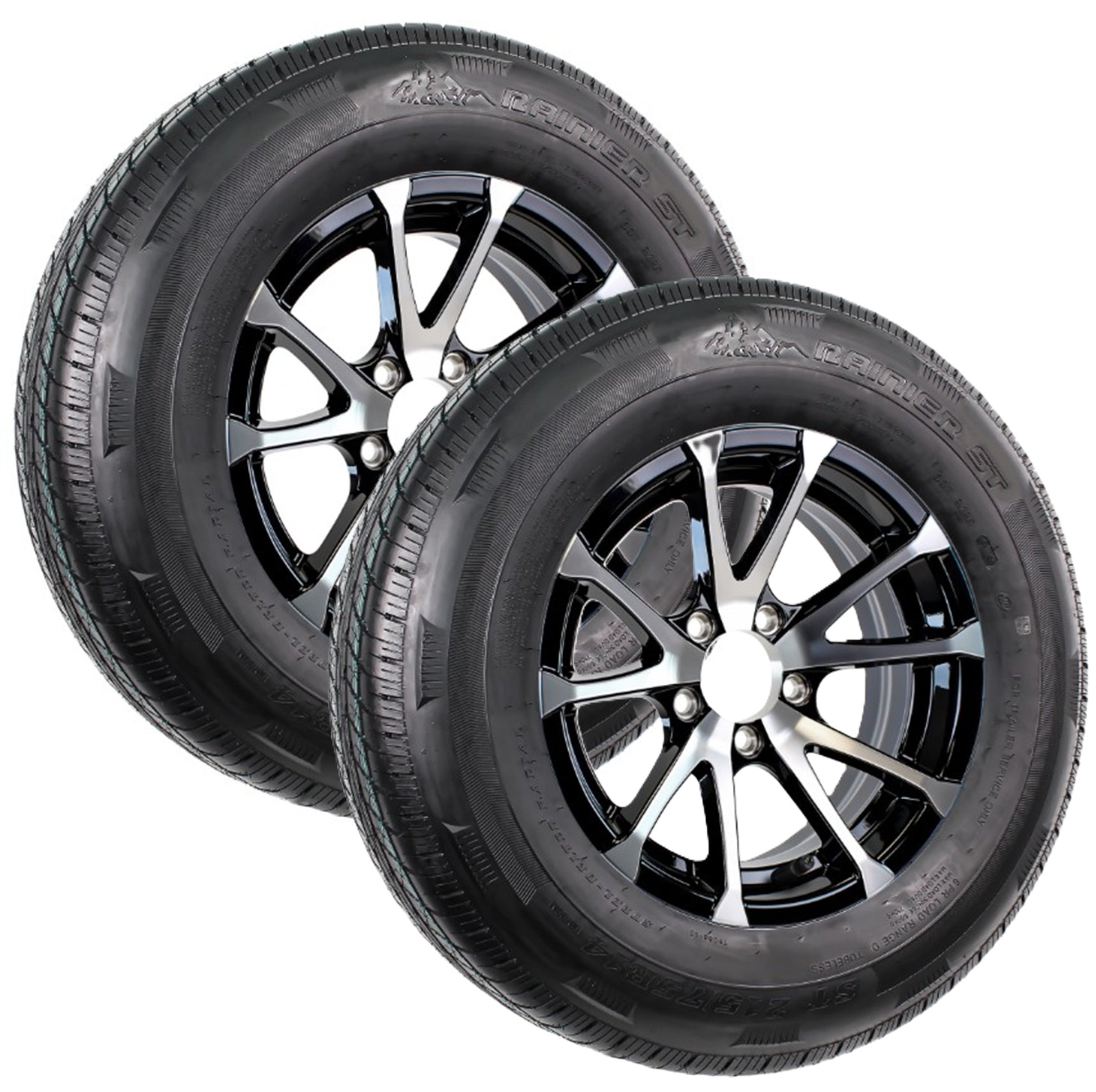 2-Pack Radial Trailer Tire Rim ST215/75R14 14 In 5 Lug T07 Black Aluminum Wheel