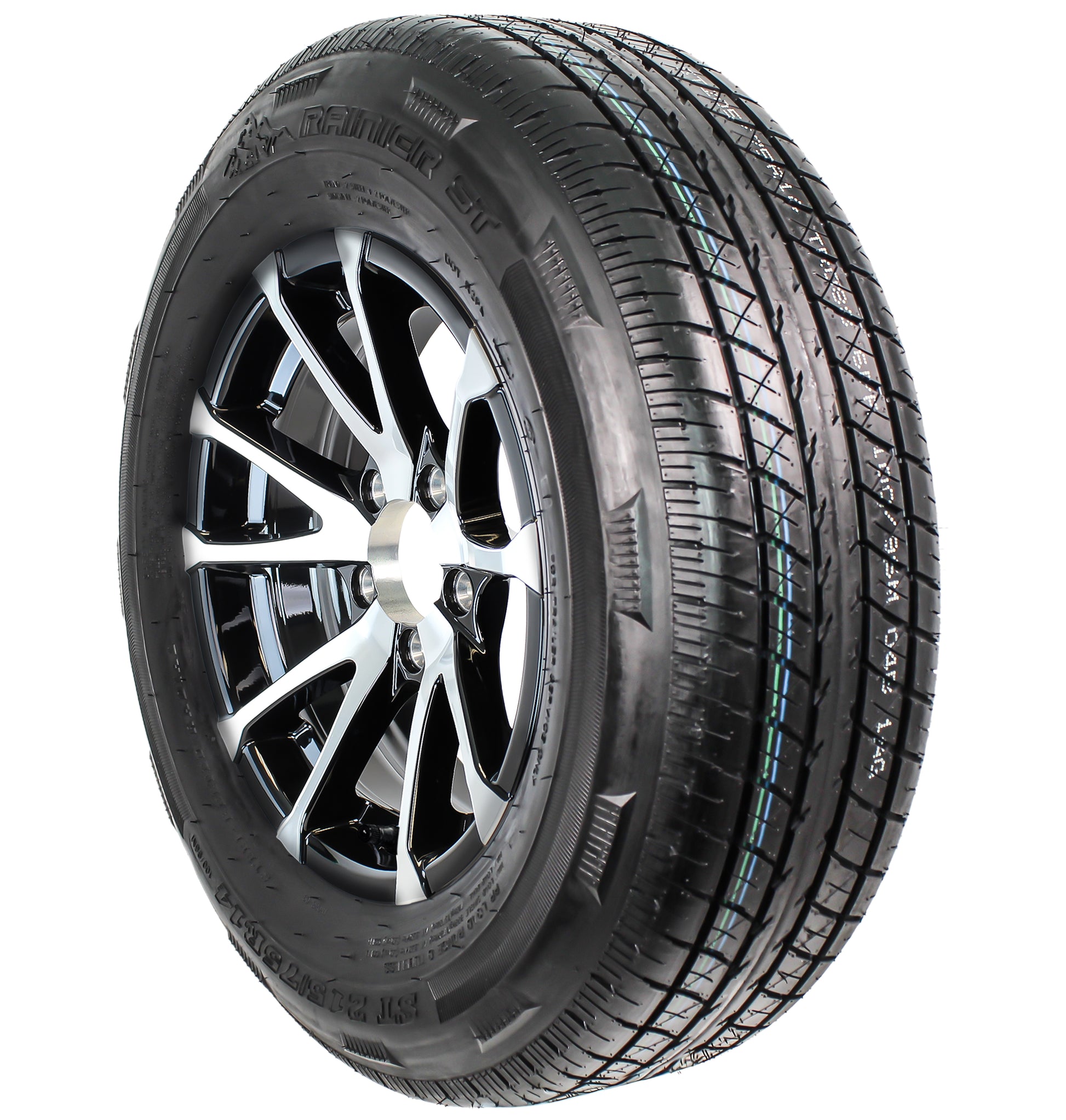 2-Pack Radial Trailer Tire Rim ST215/75R14 14 In 5 Lug T07 Black Aluminum Wheel