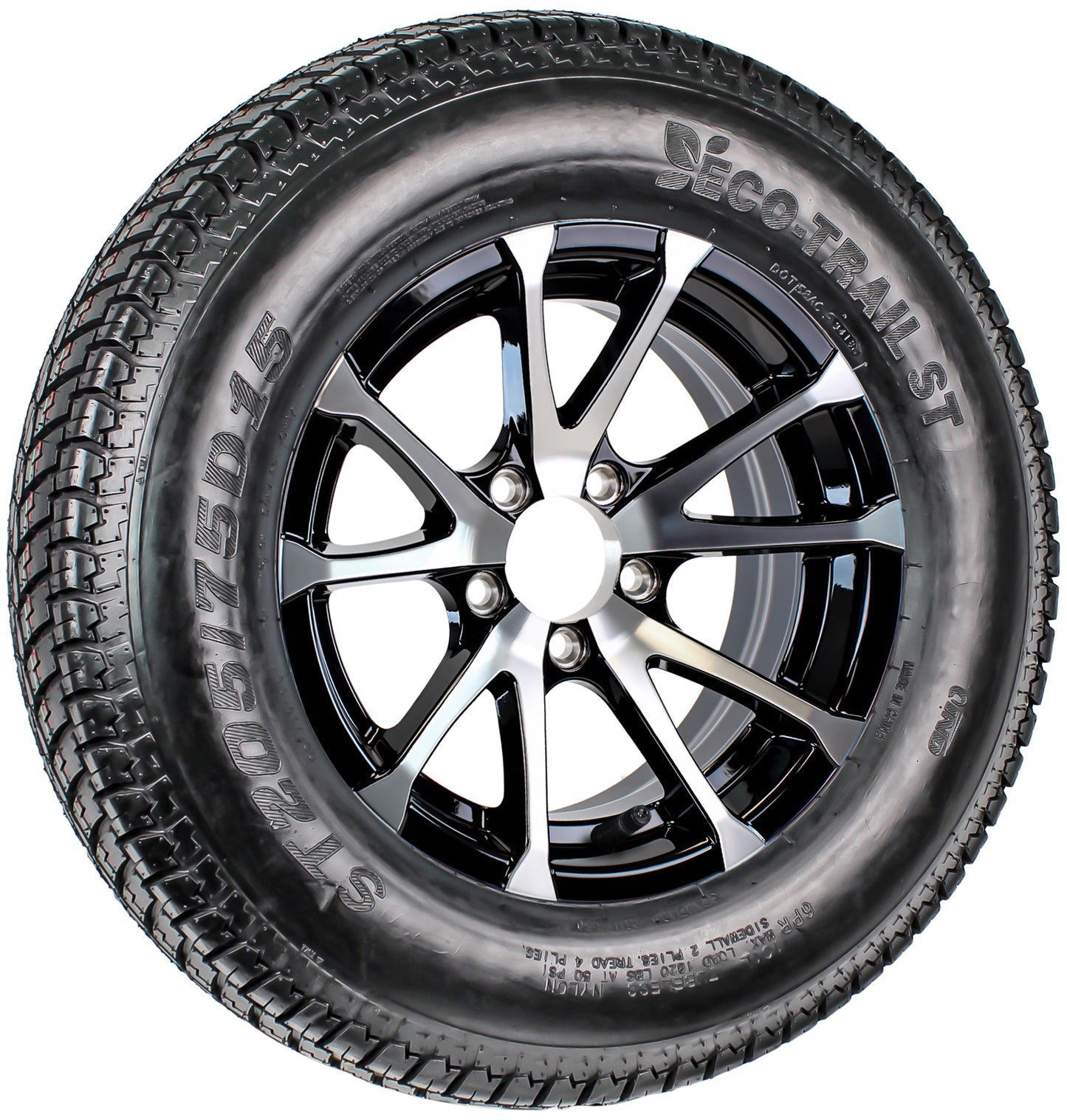 eCustomrim Trailer Tire Aluminum Rim ST205/75D15 LRC 15X5 5 Lug Avalanche Black