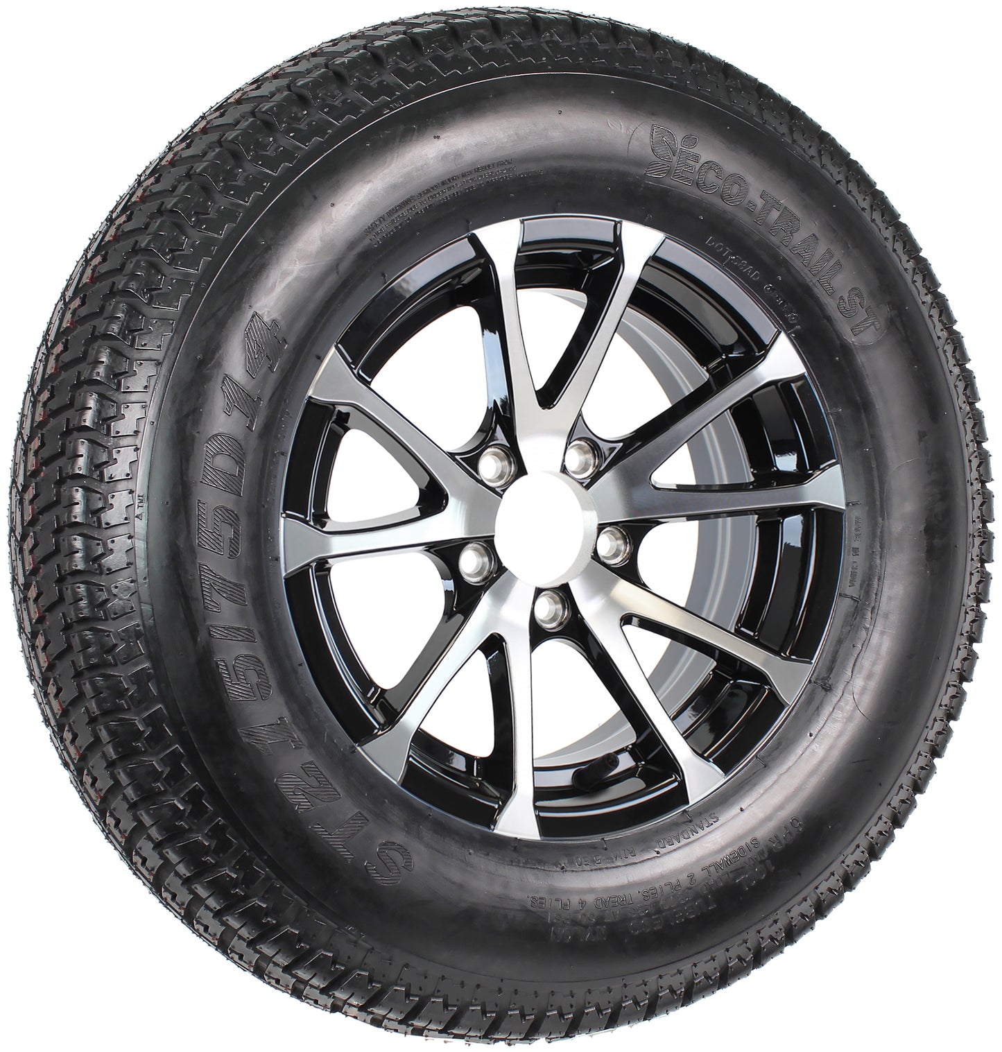 eCustomrim Trailer Tire Aluminum Rim 215/75D14 LRC 14X5.5 5 Lug Avalanche Black