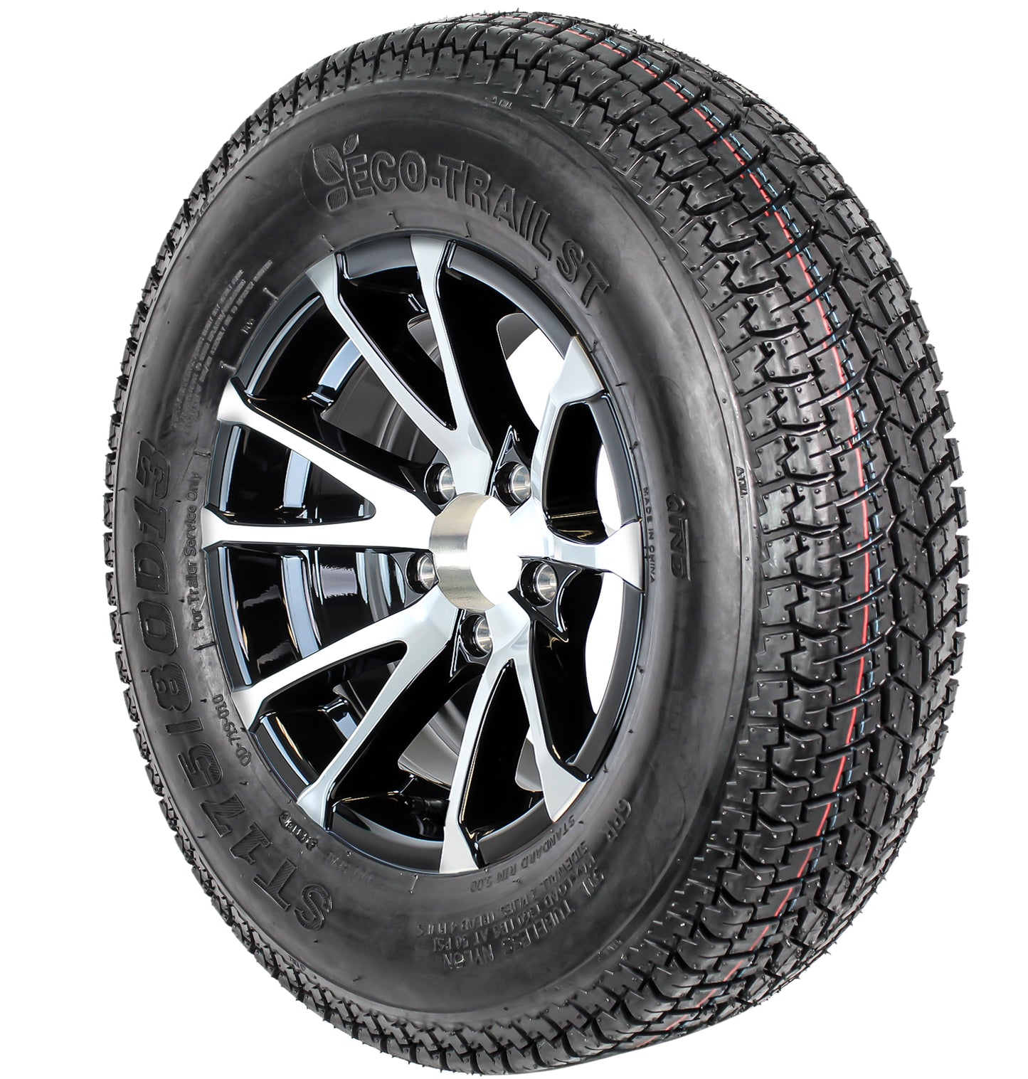 eCustomrim Trailer Tire ST175/80D13 LRC 13X5 5-4.5 Avalanche Black Aluminum Rim