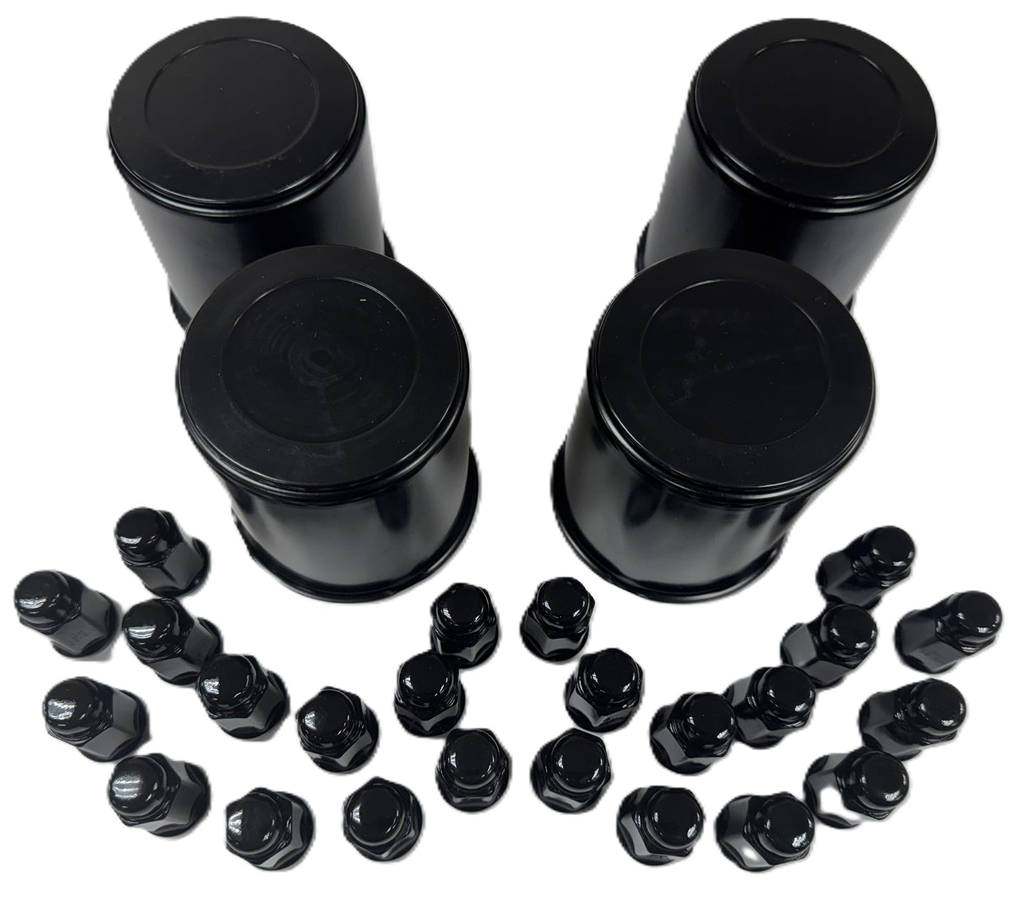 4-Pk Trailer Wheel Black Cap and Lug Set With 24 Painted Lugs 3.75 Inch Center