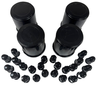 4-Pk Trailer Wheel Black Cap and Lug Set With 24 Painted Lugs 3.75 Inch Center