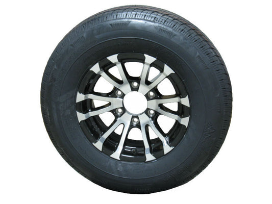 Radial Trailer Tire On Rim ST225/75R15 Load D 6 Lug Aluminum T07 Black Wheel