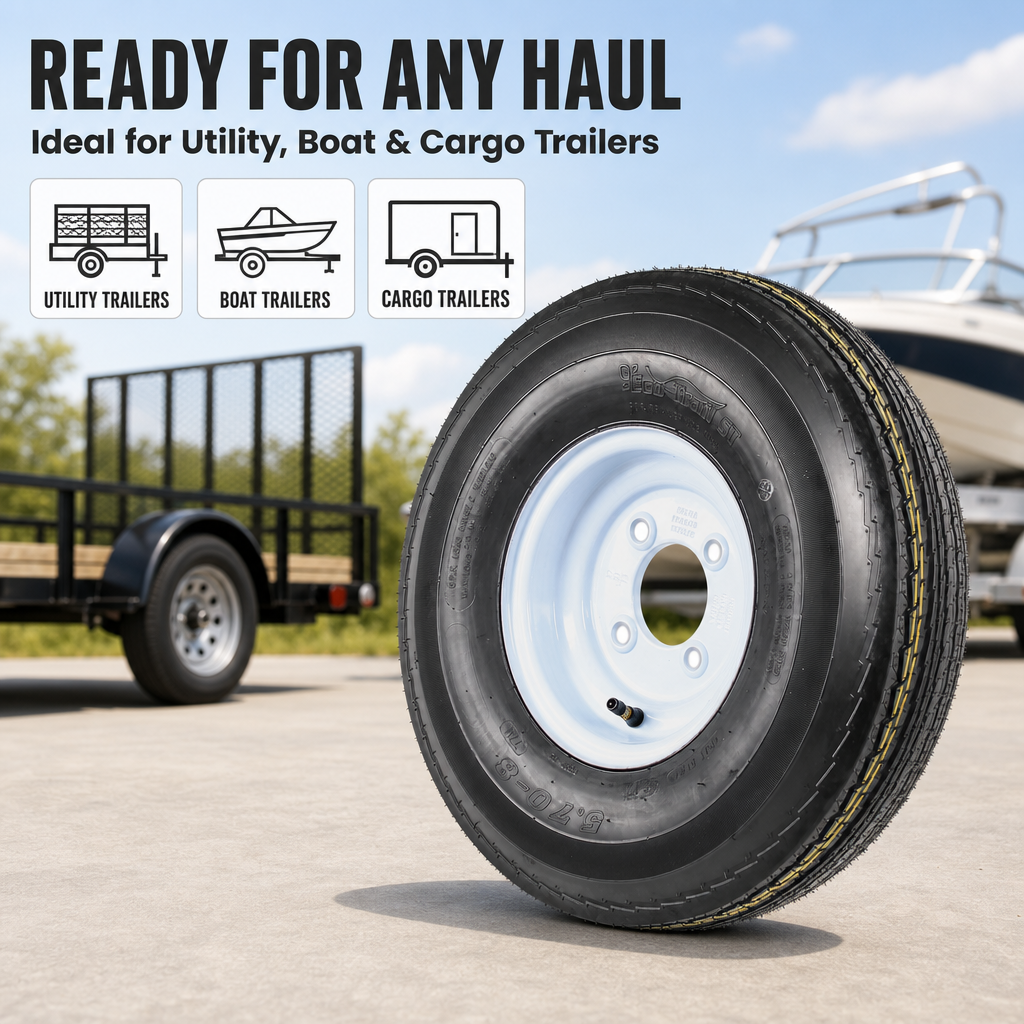 Trailer Tire Rim Assembly 5.70-8 570-8 5.70X8 8 Inch LRC 4 Lug White Wheel