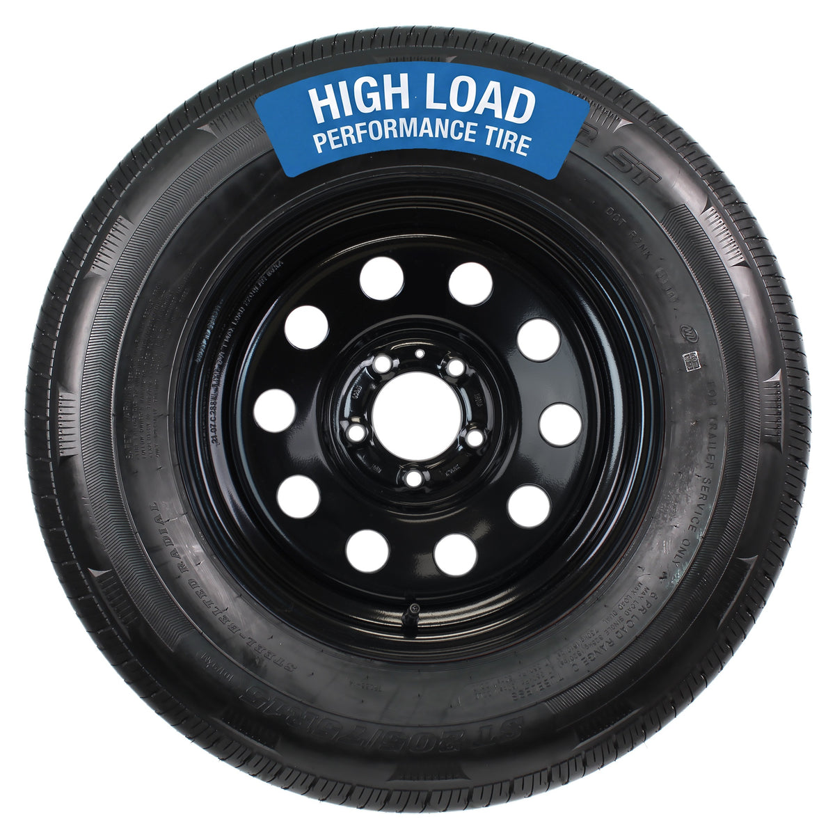 Radial Trailer Tire Rim ST205/75R15 15 Inch 5 Lug 4.5 LRC Black Modular Wheel