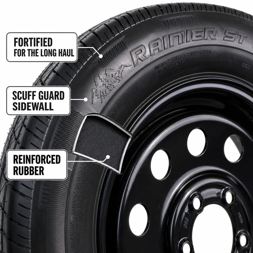 Radial Trailer Tire Rim ST205/75R15 15 Inch 5 Lug 4.5 LRC Black Modular Wheel