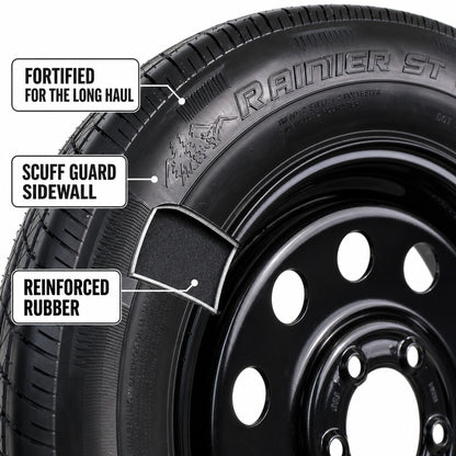 Radial Trailer Tire Rim ST205/75R15 15 Inch 5 Lug 4.5 LRC Black Modular Wheel