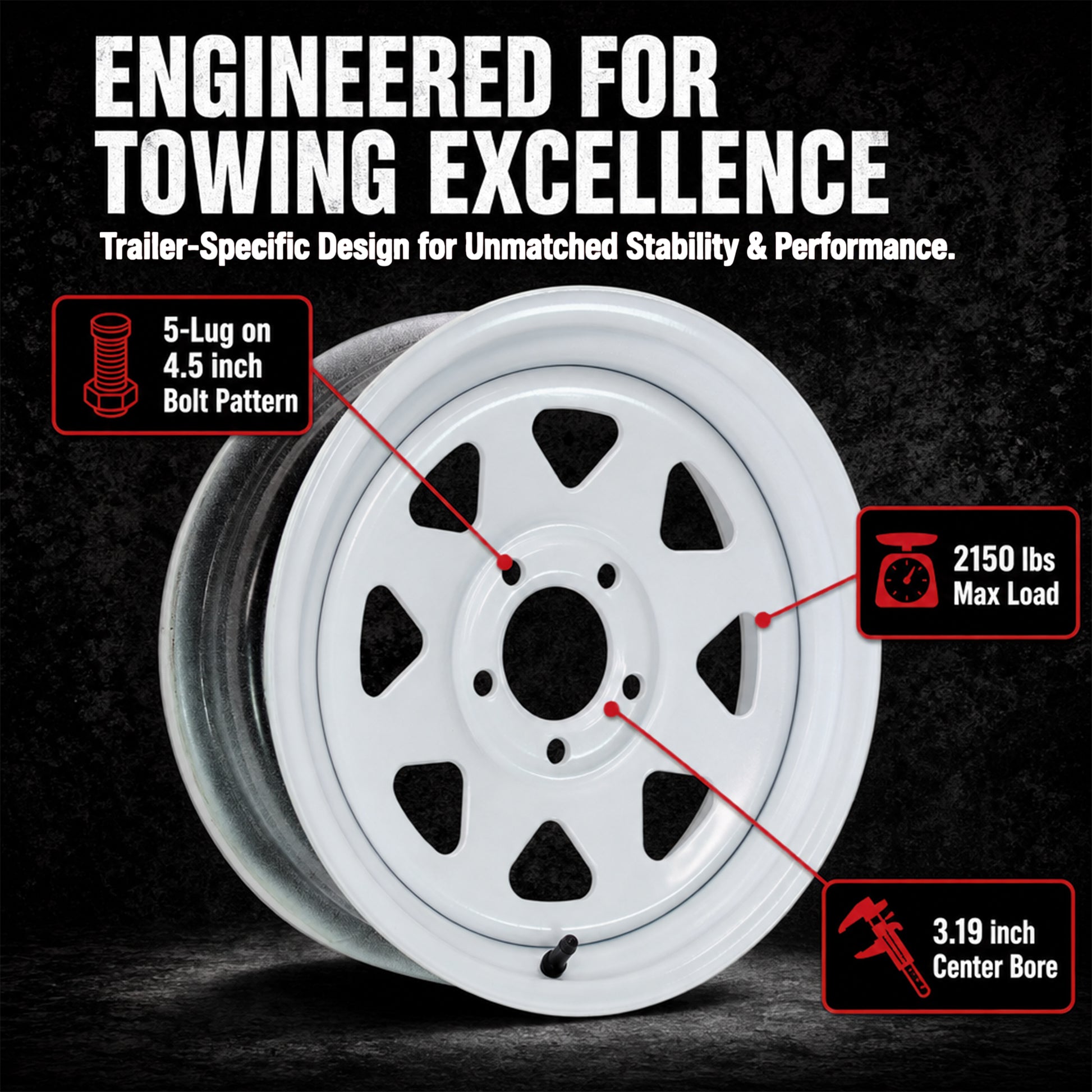 eCustomrim Trailer Rim 15X5 15 Inch 5 Lug On 4.5 Center White Spoke Wheel
