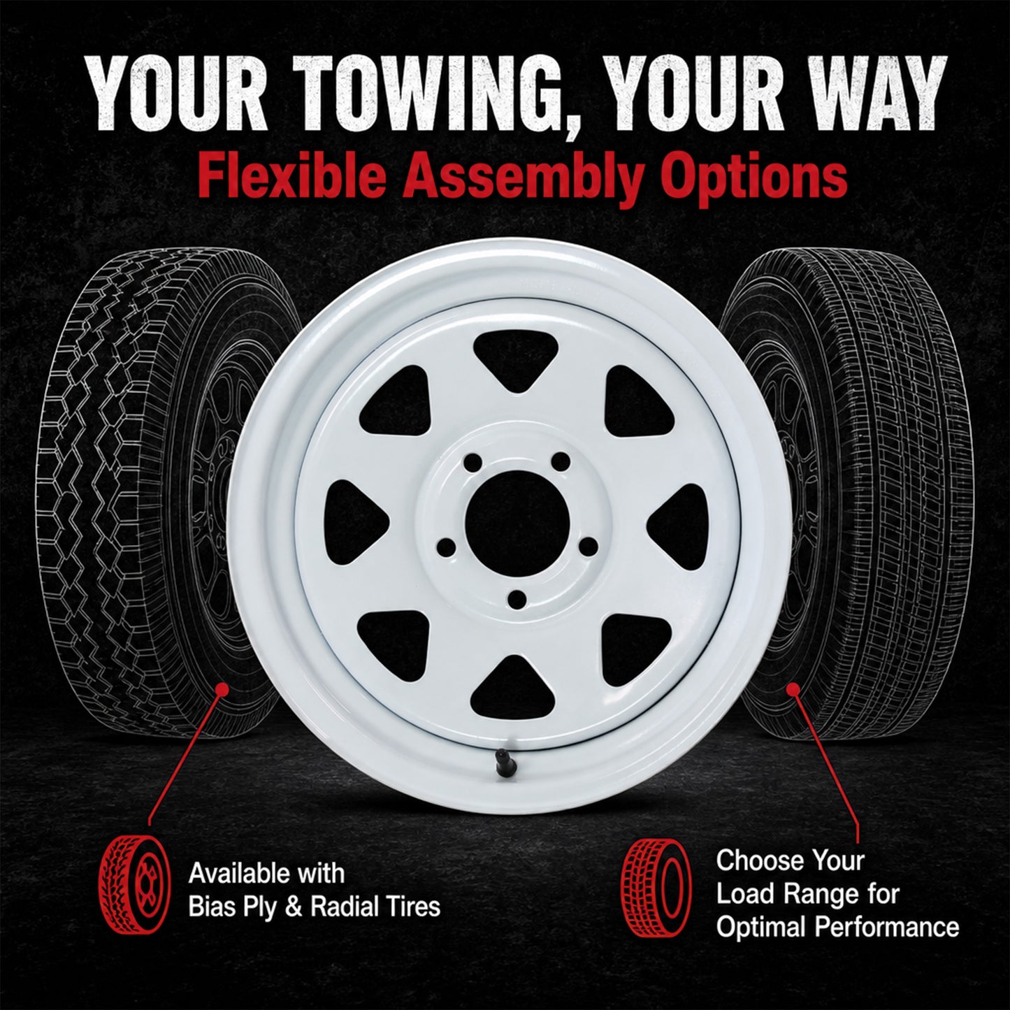 eCustomrim Trailer Rim 15X5 15 Inch 5 Lug On 4.5 Center White Spoke Wheel