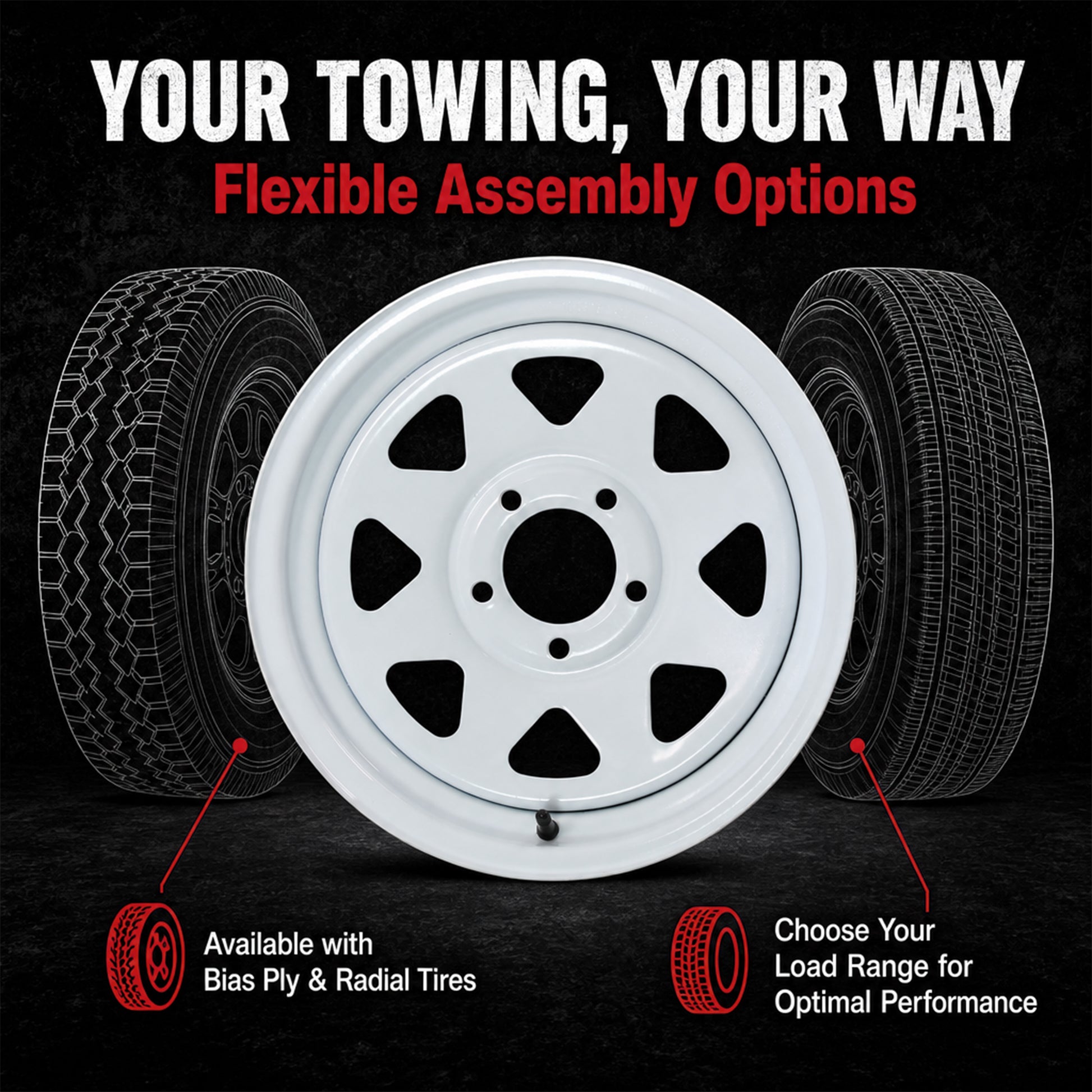 eCustomrim Trailer Rim 15X5 15 Inch 5 Lug On 4.5 Center White Spoke Wheel