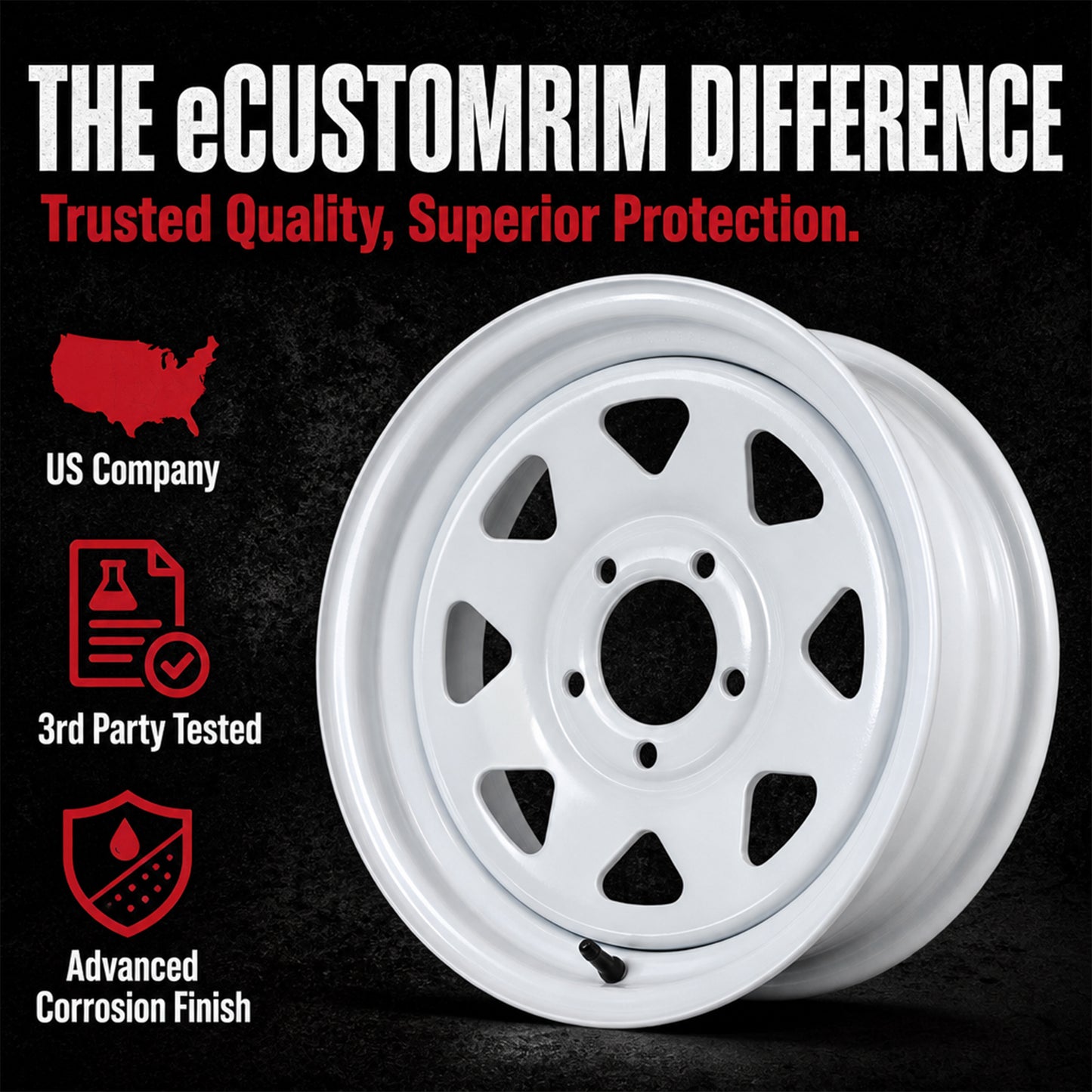eCustomrim Trailer Rim 15X5 15 Inch 5 Lug On 4.5 Center White Spoke Wheel