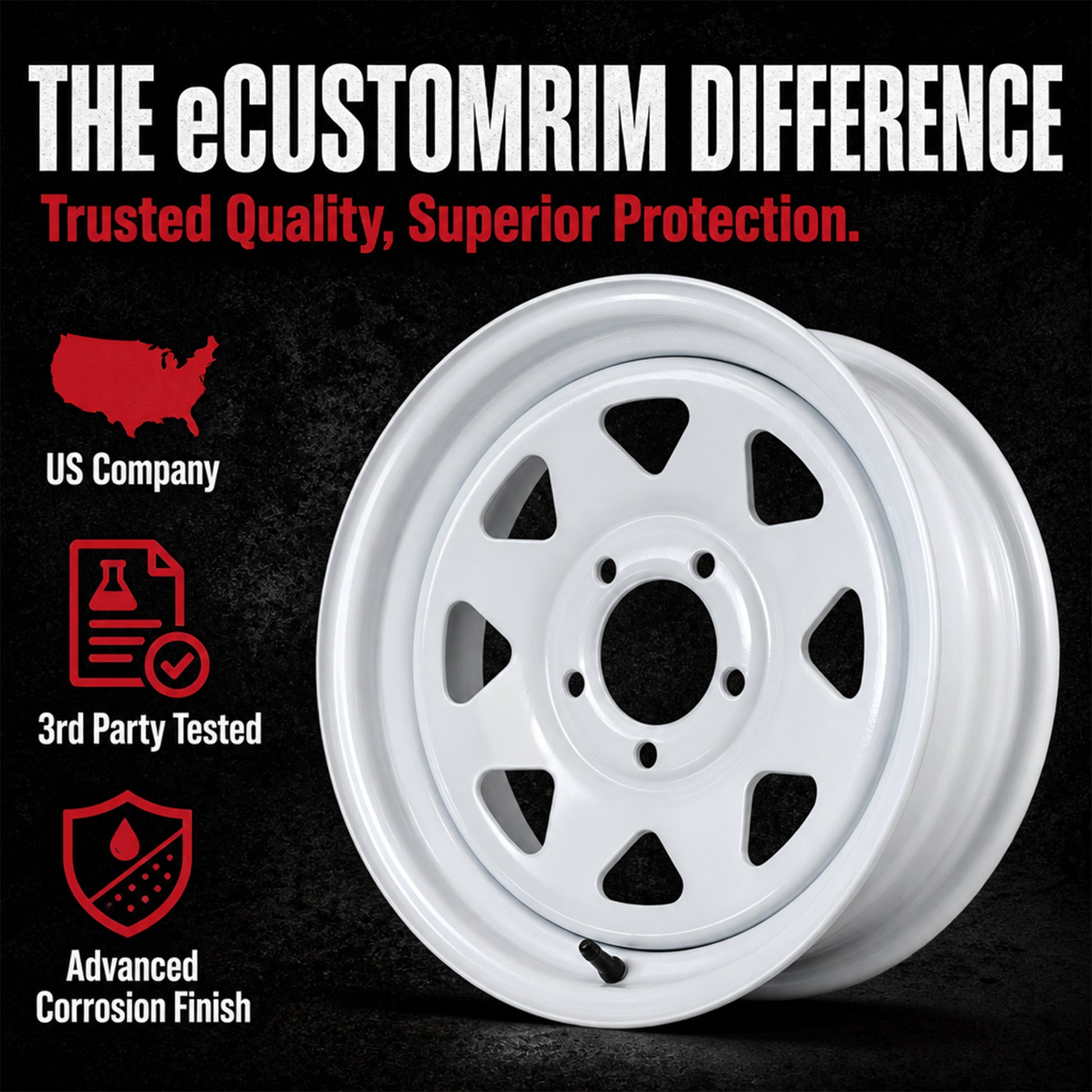 eCustomrim Trailer Rim 15X5 15 Inch 5 Lug On 4.5 Center White Spoke Wheel