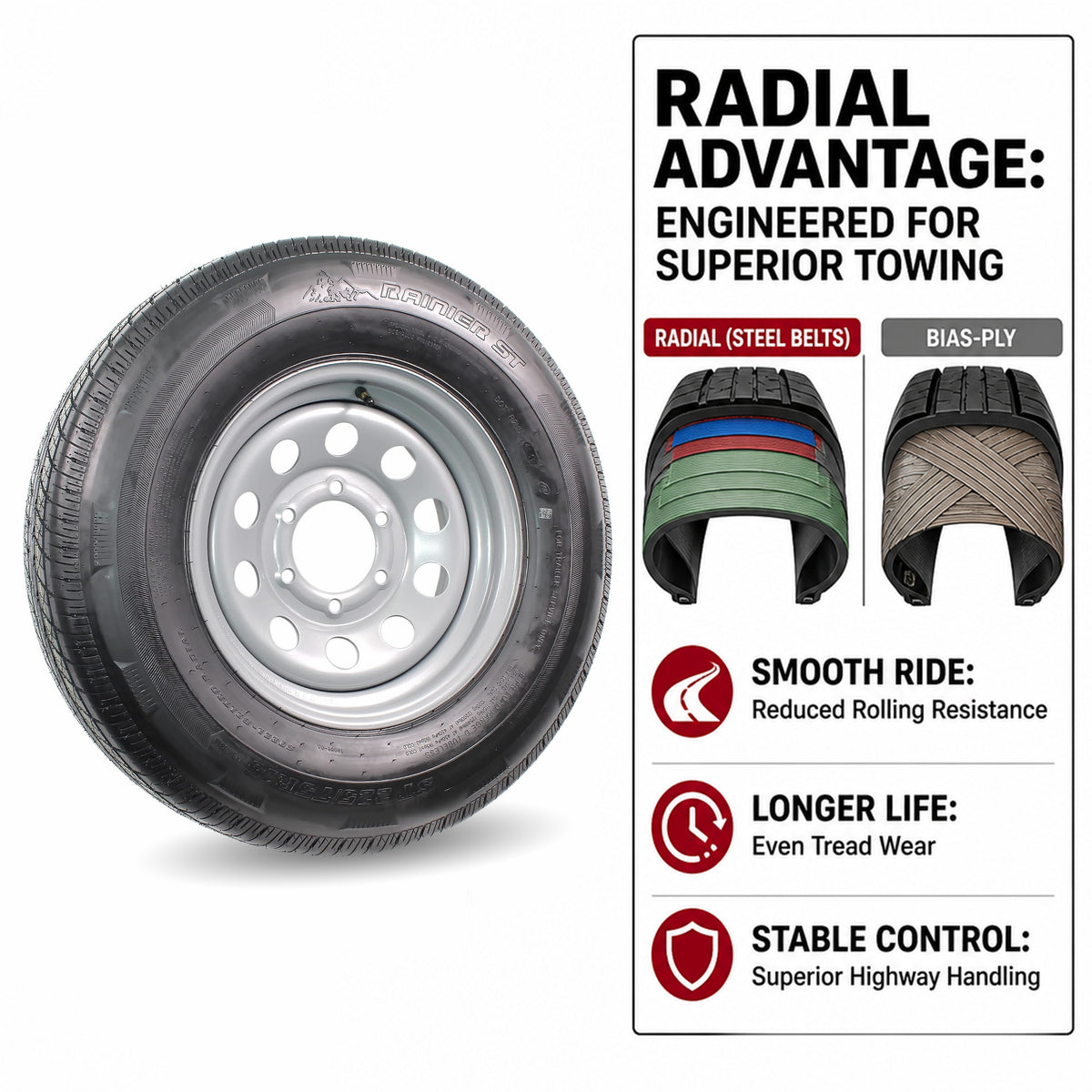 Radial Trailer Tire Rim ST225/75R15 225/75-15 15 LRD 6 Lug Silver Modular Wheel