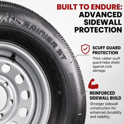 Radial Trailer Tire Rim ST225/75R15 225/75-15 15 LRD 6 Lug Silver Modular Wheel