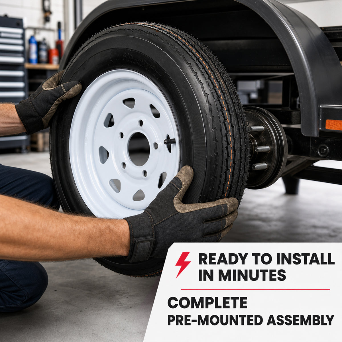 Trailer Tire Rim Assembly 5.30-12 530-12 Load Range C 5 Lug White Spoke Wheel