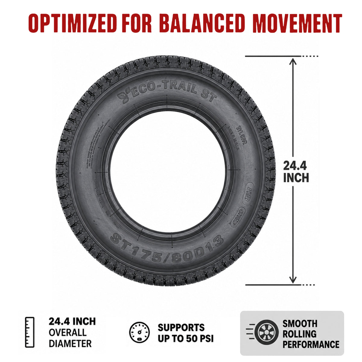 Trailer Tire ST175/80D13 175/80D13 DEEP TREAD 13 Inch Load Range C 1360 Lbs.