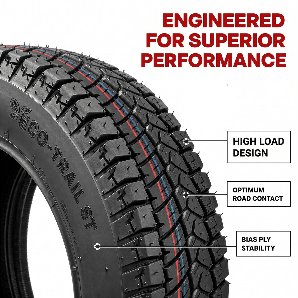 Trailer Tire ST175/80D13 175/80D13 DEEP TREAD 13 Inch Load Range C 1360 Lbs.