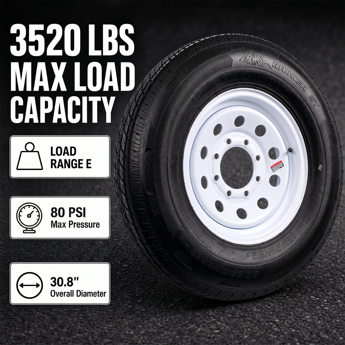 Radial Trailer Tire Rim Assembly ST235/80R16 16 Inch Load E 8 Lug White Wheel