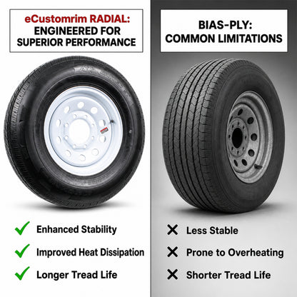 Radial Trailer Tire Rim Assembly ST235/80R16 16 Inch Load E 8 Lug White Wheel