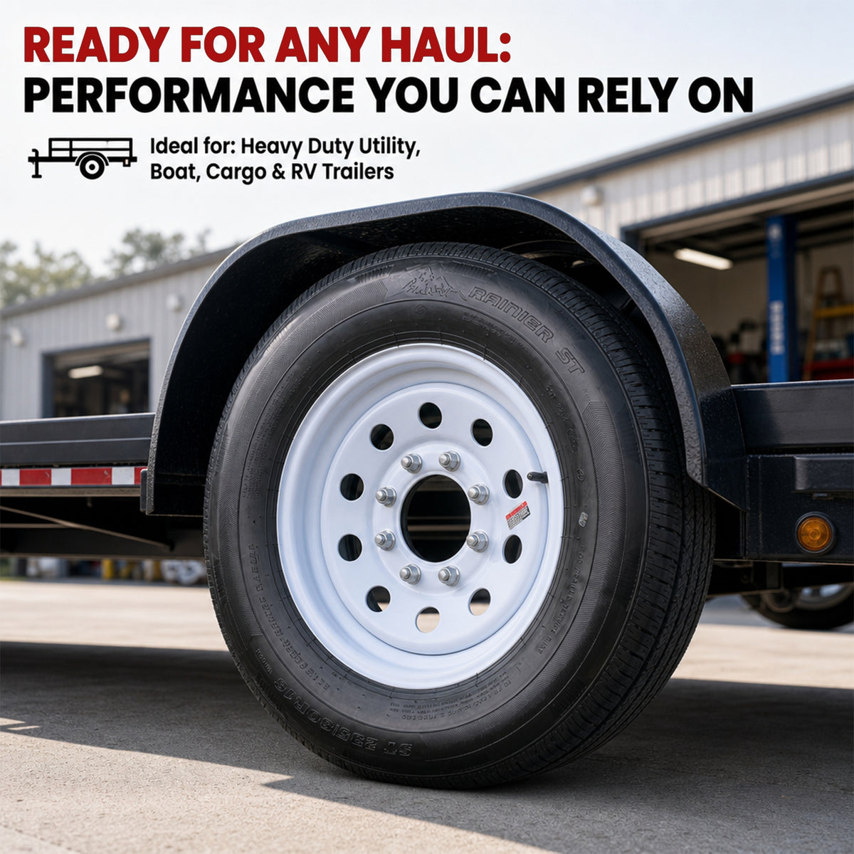 Radial Trailer Tire Rim Assembly ST235/80R16 16 Inch Load E 8 Lug White Wheel