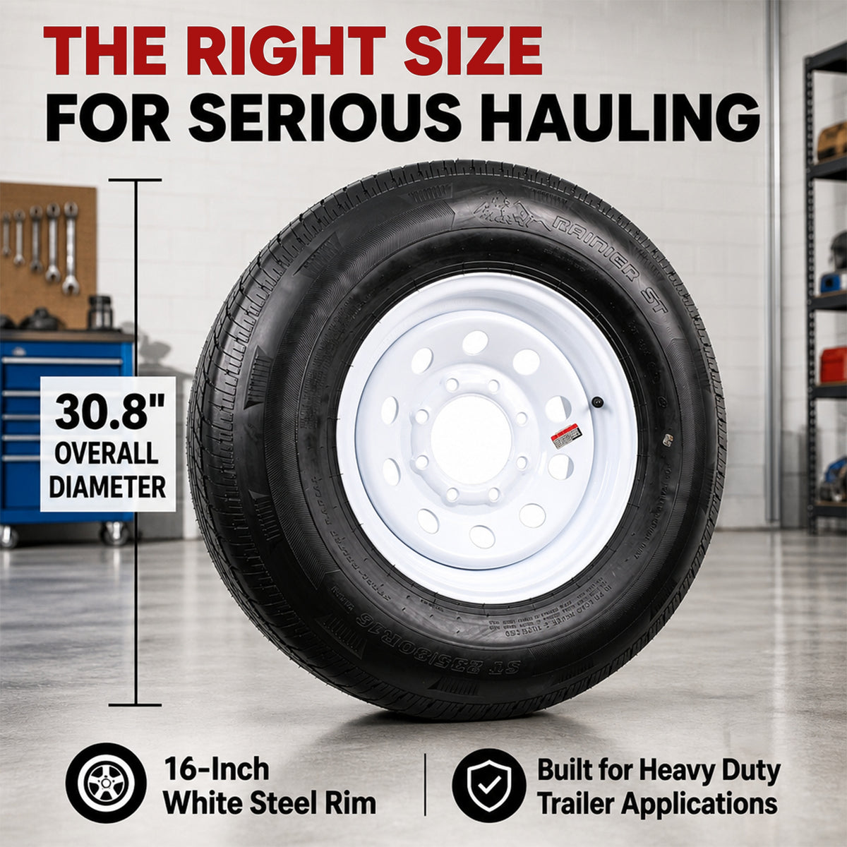 Radial Trailer Tire Rim Assembly ST235/80R16 16 Inch Load E 8 Lug White Wheel