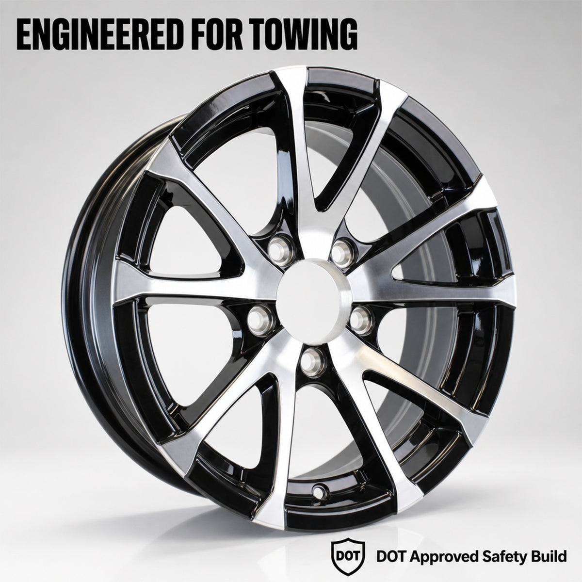Aluminum Trailer Wheel 15X5 15 Inch Black Machined 5 Lug On 4.5 Avalanche Rim