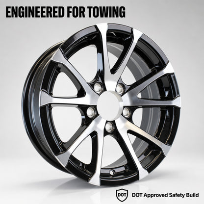 Aluminum Trailer Wheel 15X5 15 Inch Black Machined 5 Lug On 4.5 Avalanche Rim