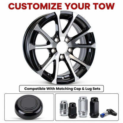 Aluminum Trailer Wheel 15X5 15 Inch Black Machined 5 Lug On 4.5 Avalanche Rim
