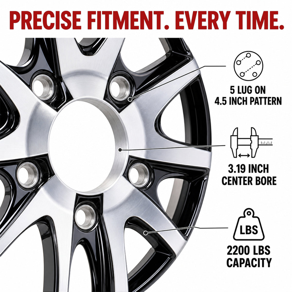 eCustomrim Aluminum Boat Camper Trailer Rim Wheel 5 Lug 14 Inch Avalanche Black