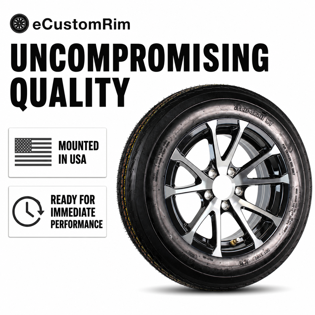 Trailer Tire Rim Assembly 4.80-12 480-12 12 Inch 5 Lug Aluminum Black T07 Wheel
