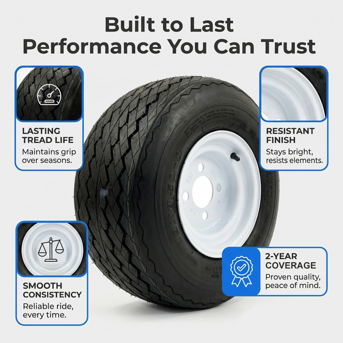 2-Pack Golf Cart Tires Rims 18-850-8 18X8.50-8 White Fits E-Z-GO Club Car Yamaha