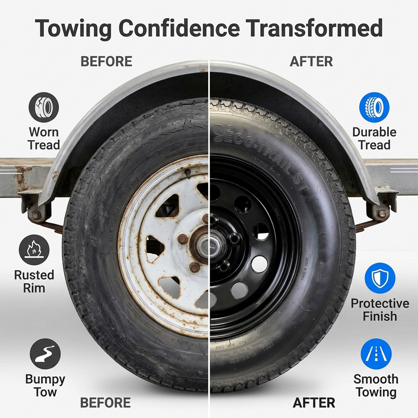 Trailer Tire Rim Assembly ST205/75D15 15 Inch Load C 5 Lug On 4.5 Black Wheel