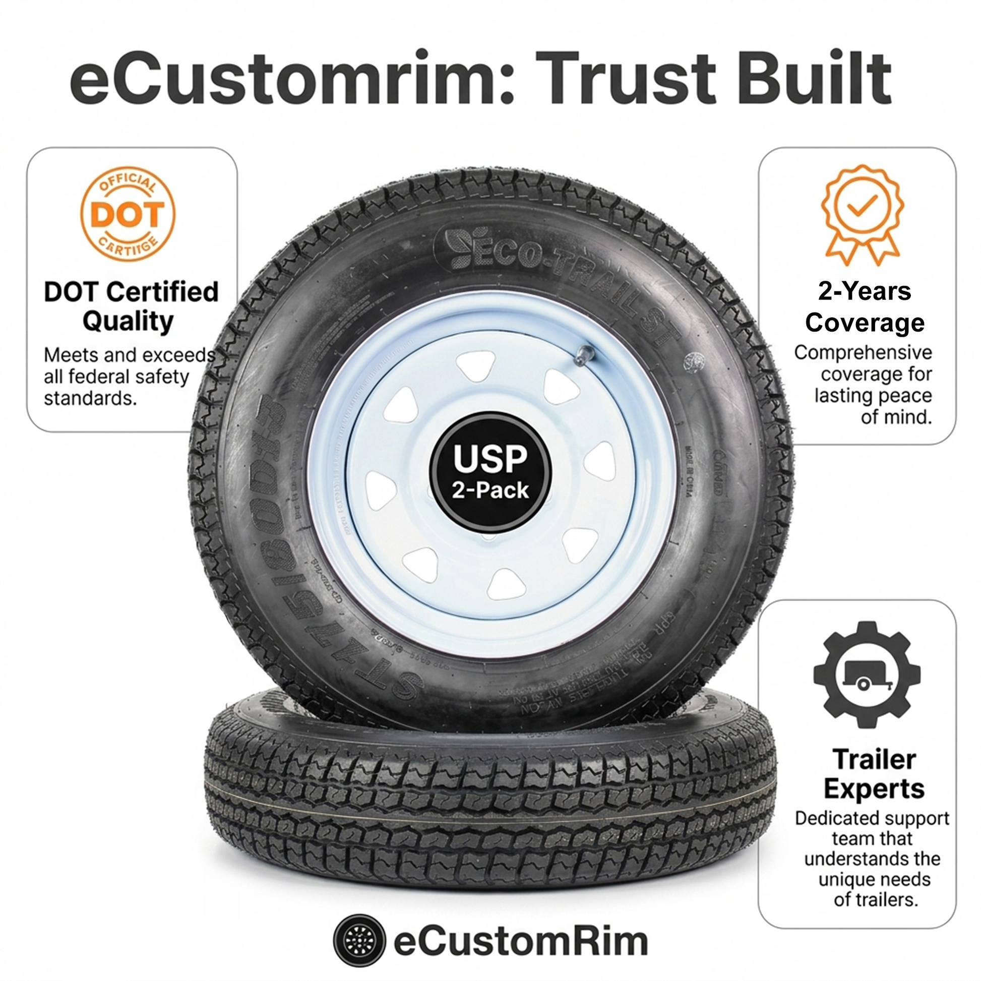Trailer Tire Rim Assembly ST175/80D13 175/80 13 Inch LRC 5 Lug White Spoke Wheel
