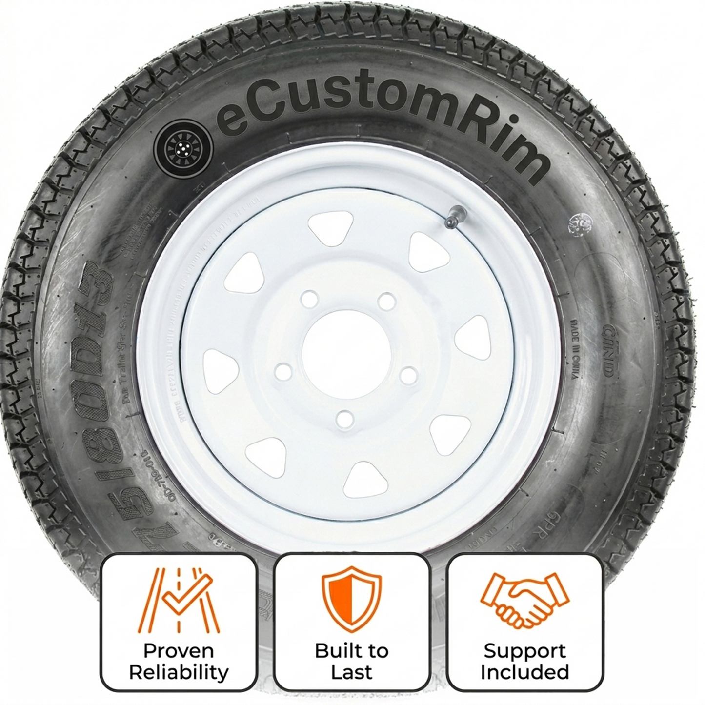 Trailer Tire Rim Assembly ST175/80D13 13 Inch 5 Lug On 4.5 White Spoke Wheel